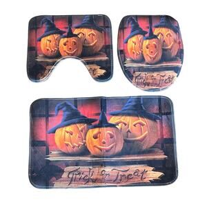 Halloween Trick -Or -Treat Pumpkin Witches Bathroom Mat Set, Toilet Cover, Rug